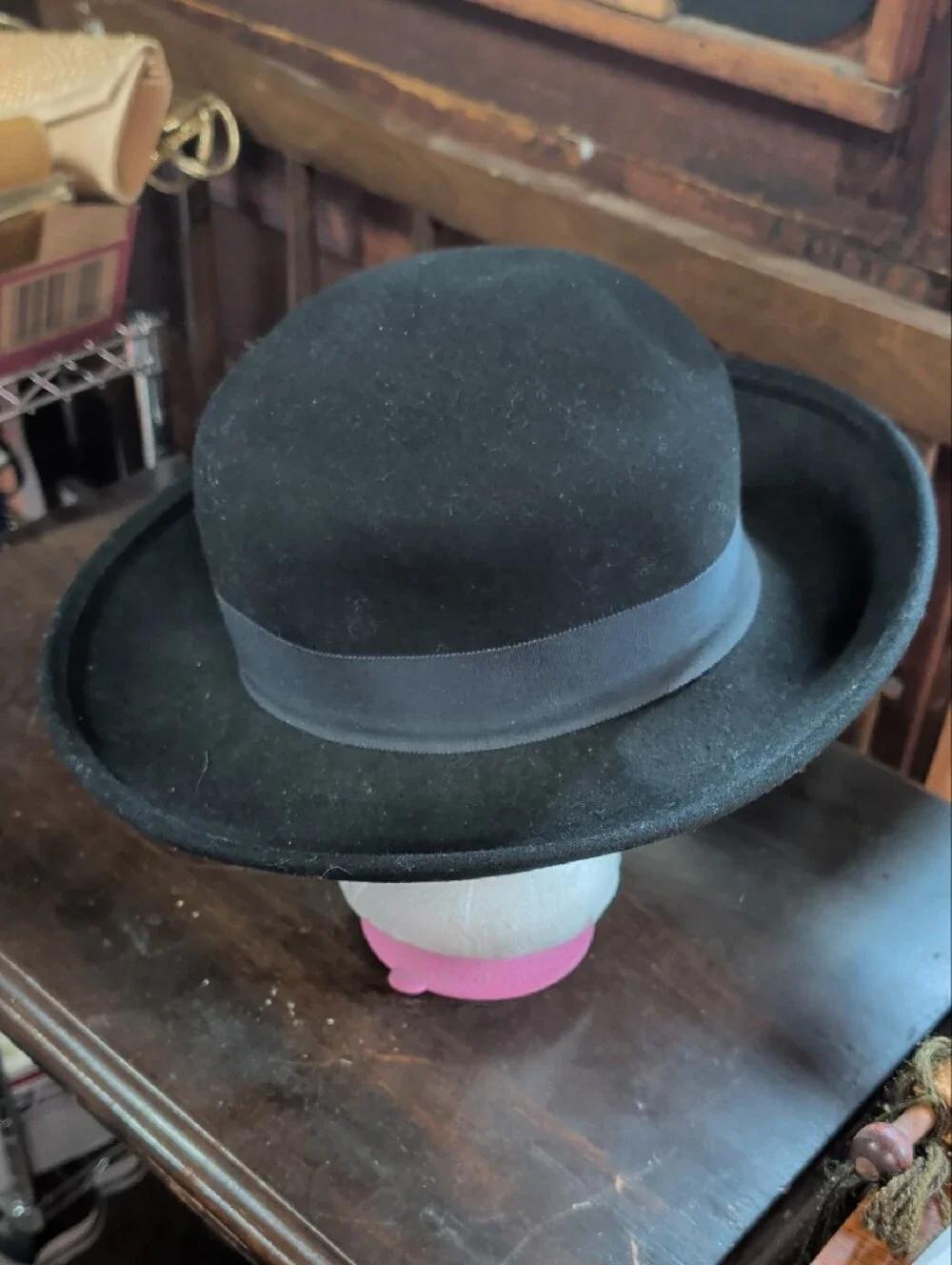 Vintage TravelSmith LiteFelt Wool Hat Black Round Crown Packable USA Made